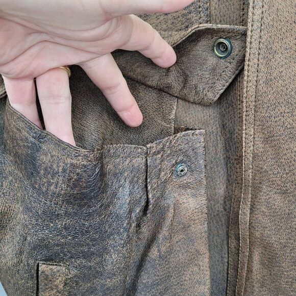 Vintage 80's Leather Jacket Flight Bomber Maverick Top Gun Distressed Brown XL - Picture 11 of 17